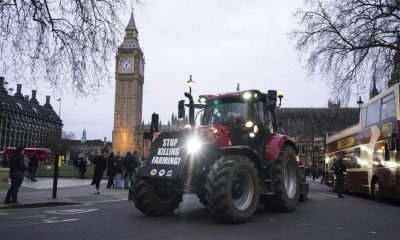 British Farmers Rally with Tractors at Parliament